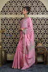 Shubh Lakshmi 2.0 ~ Handloom High Quality Pure Soft Silk Saree in Blush Pink and Grey (Silk Mark Certified)