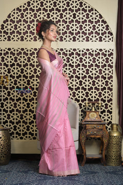 Shubh Lakshmi 2.0 ~ Handloom High Quality Pure Soft Silk Saree in Blush Pink and Grey (Silk Mark Certified)