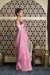 Shubh Lakshmi 2.0 ~ Handloom High Quality Pure Soft Silk Saree in Blush Pink and Grey (Silk Mark Certified)