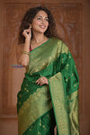 Shubh Lakshmi ~ Handloom Pure Silk Kanjivaram Temple Border Saree in Royal Green (Silk Mark Certified)