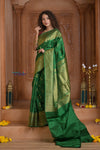 Shubh Lakshmi ~ Handloom Pure Silk Kanjivaram Temple Border Saree in Royal Green (Silk Mark Certified)