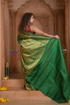 Shubh Lakshmi ~ Handloom Pure Silk Kanjivaram Temple Border Saree in Royal Green (Silk Mark Certified)