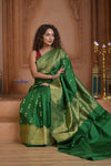 Shubh Lakshmi ~ Handloom Pure Silk Kanjivaram Temple Border Saree in Royal Green (Silk Mark Certified)