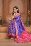 Shubh Lakshmi ~ Handloom Pure Silk Ikkat Patola Saree in Marine Blue and Pink (Silk Mark Certified)
