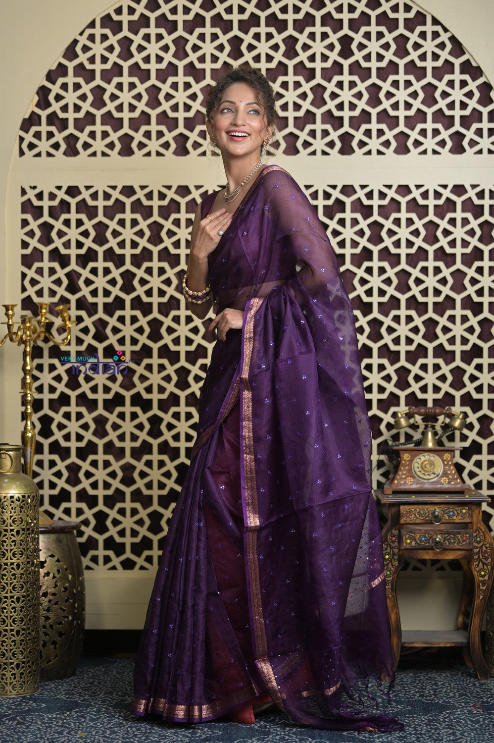 Shubh Lakshmi 2.0 ~ Designer Kota Saree with Mirror Work in Dark Purple