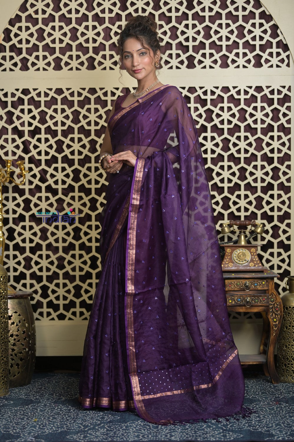 Shubh Lakshmi 2.0 ~ Designer Kota Saree with Mirror Work in Dark Purple