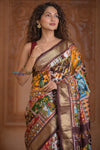 Shubh Lakshmi ~ Handloom Pure Silk Ikkat Patola Saree in Dark Brown (Silk Mark Certified)