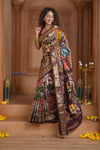 Shubh Lakshmi ~ Handloom Pure Silk Ikkat Patola Saree in Dark Brown (Silk Mark Certified)