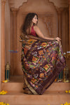 Shubh Lakshmi ~ Handloom Pure Silk Ikkat Patola Saree in Dark Brown (Silk Mark Certified)