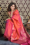 Shubh Lakshmi 2.0 ~ Handloom High Quality Pure Soft Silk Saree in Dual Tone Orange Pink  (Silk Mark Certified)