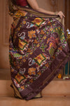 Shubh Lakshmi ~ Handloom Pure Silk Ikkat Patola Saree in Dark Brown (Silk Mark Certified)