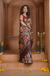Shubh Lakshmi ~ Handloom Pure Silk Ikkat Patola Saree in Dark Brown (Silk Mark Certified)