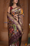 Shubh Lakshmi ~ Handloom Pure Silk Ikkat Patola Saree in Dark Brown (Silk Mark Certified)