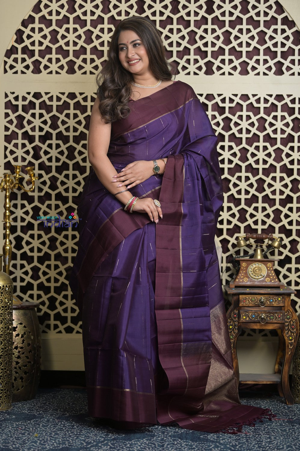 Shubh Lakshmi 2.0 ~ Handloom High Quality Pure Silk Saree in Dark Purple and Maroon (Silk Mark Certified)