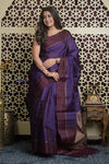 Shubh Lakshmi 2.0 ~ Handloom High Quality Pure Silk Saree in Dark Purple and Maroon (Silk Mark Certified)