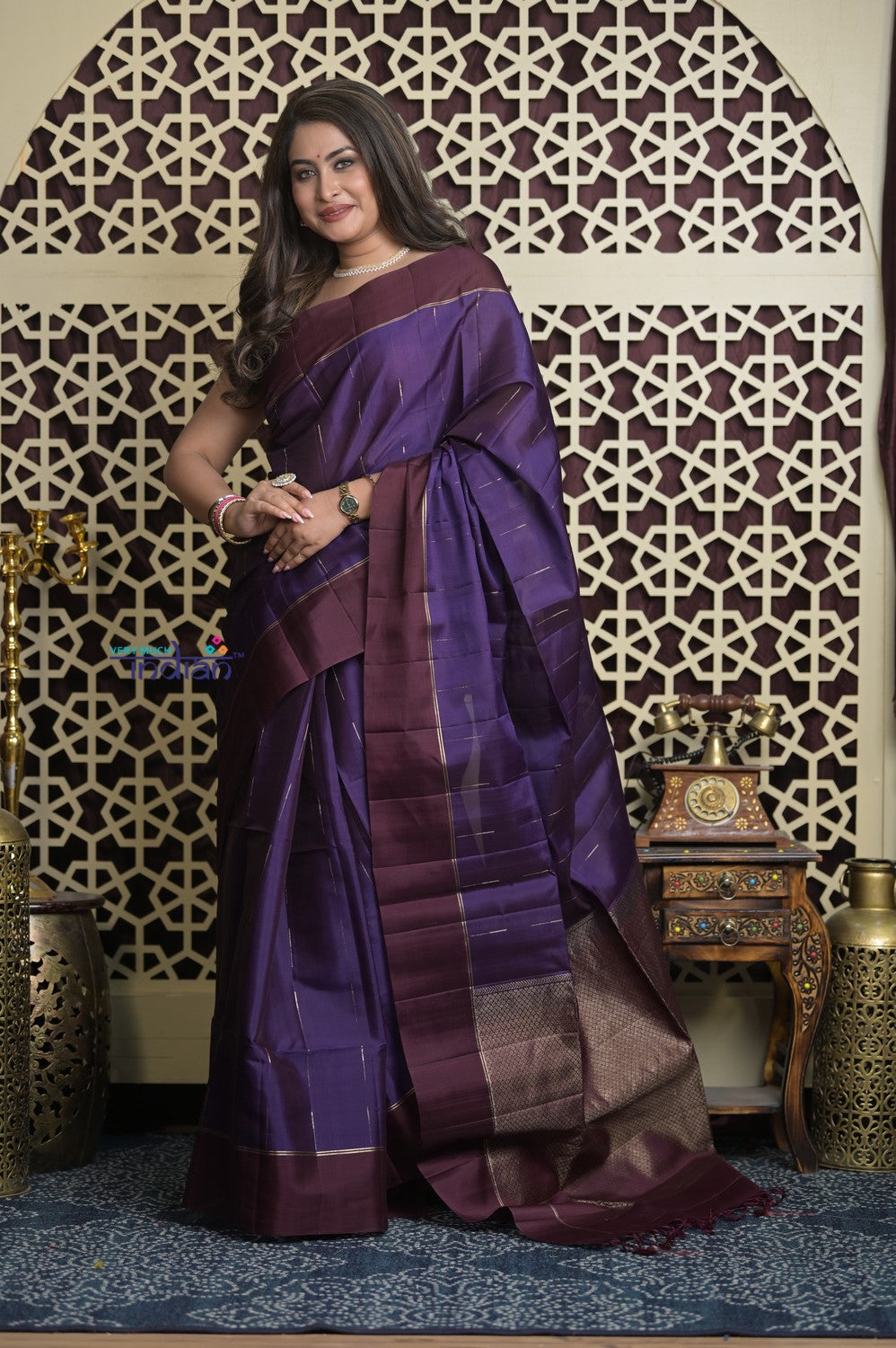 Shubh Lakshmi 2.0 ~ Handloom High Quality Pure Silk Saree in Dark Purple and Maroon (Silk Mark Certified)