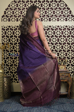 Shubh Lakshmi 2.0 ~ Handloom High Quality Pure Silk Saree in Dark Purple and Maroon (Silk Mark Certified)