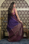 Shubh Lakshmi 2.0 ~ Handloom High Quality Pure Silk Saree in Dark Purple and Maroon (Silk Mark Certified)