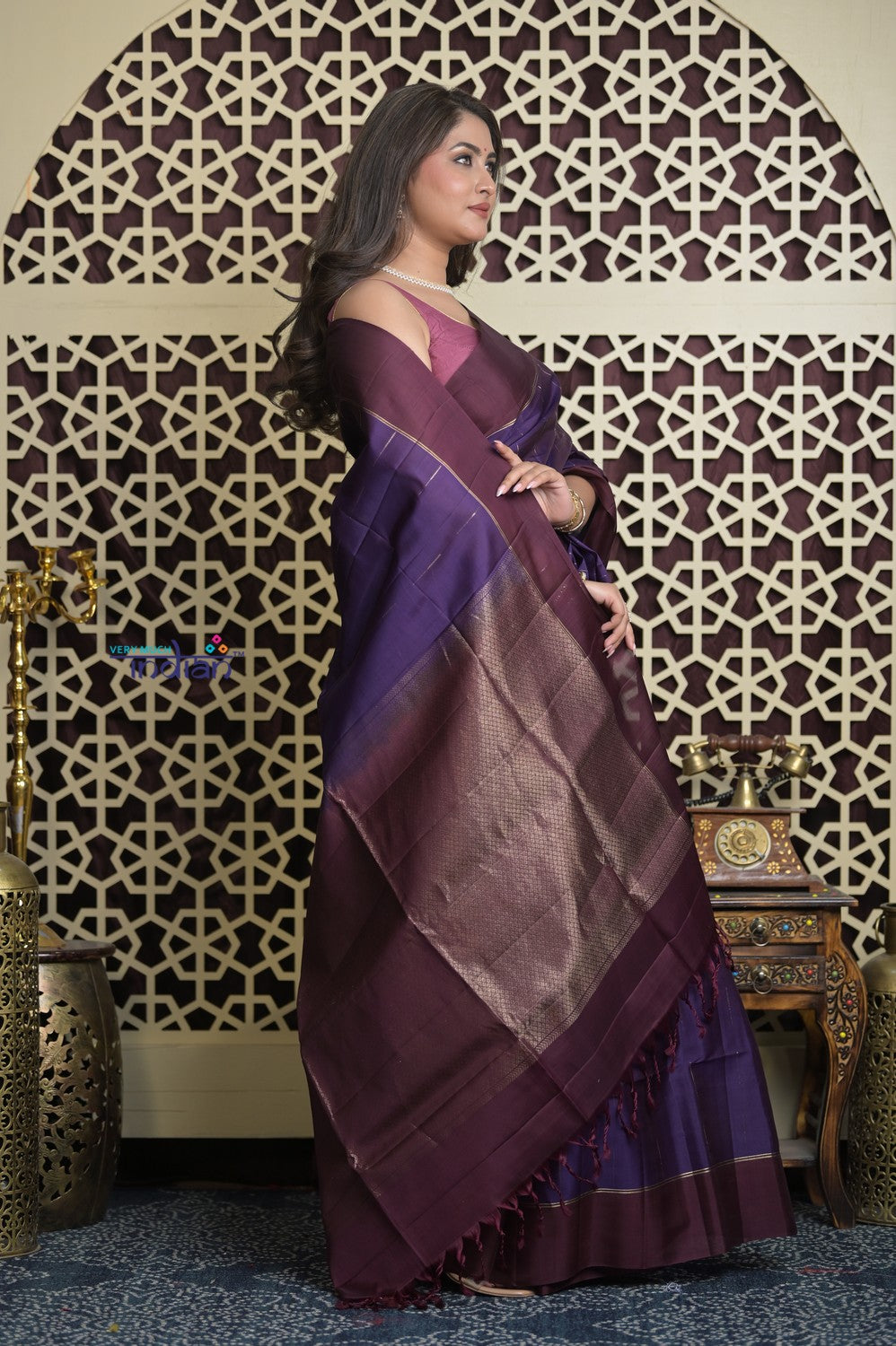 Shubh Lakshmi 2.0 ~ Handloom High Quality Pure Silk Saree in Dark Purple and Maroon (Silk Mark Certified)