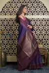 Shubh Lakshmi 2.0 ~ Handloom High Quality Pure Silk Saree in Dark Purple and Maroon (Silk Mark Certified)