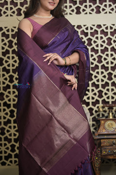 Shubh Lakshmi 2.0 ~ Handloom High Quality Pure Silk Saree in Dark Purple and Maroon (Silk Mark Certified)