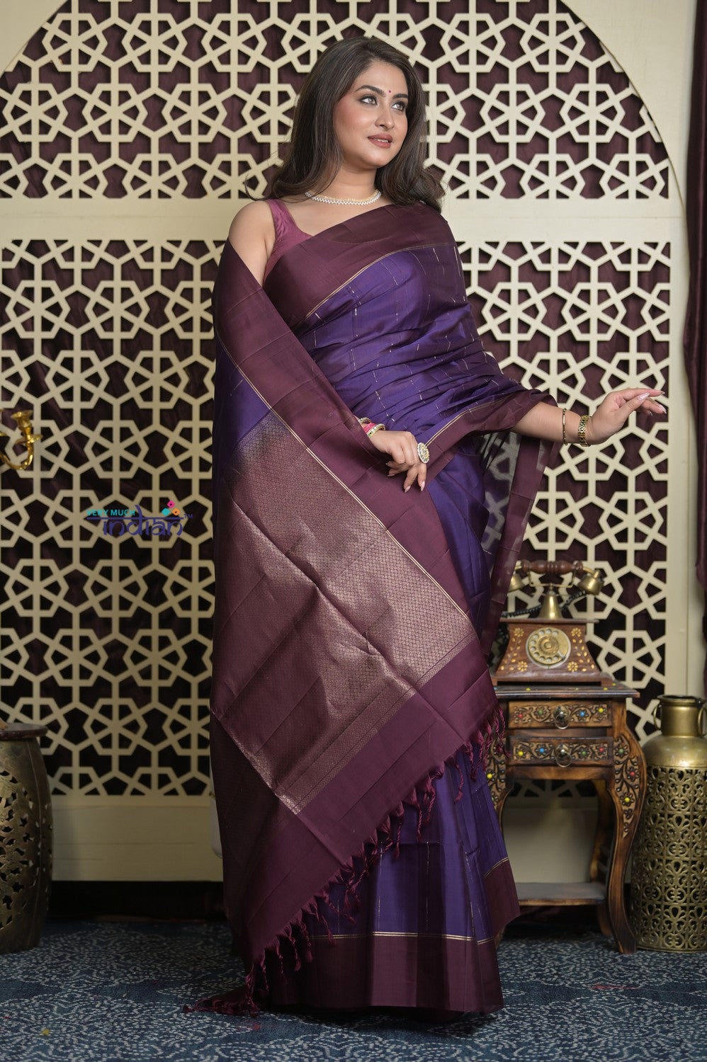 Shubh Lakshmi 2.0 ~ Handloom High Quality Pure Silk Saree in Dark Purple and Maroon (Silk Mark Certified)