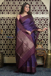 Shubh Lakshmi 2.0 ~ Handloom High Quality Pure Silk Saree in Dark Purple and Maroon (Silk Mark Certified)