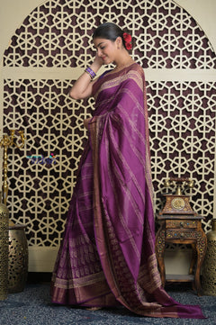 Shubh Lakshmi 2.0 ~ Handloom High Quality Pure Chanderi Saree in Purple and Gold (Silk Mark Certified)