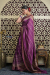 Shubh Lakshmi 2.0 ~ Handloom High Quality Pure Chanderi Saree in Purple and Gold (Silk Mark Certified)
