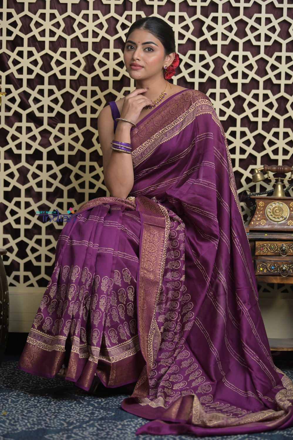 Shubh Lakshmi 2.0 ~ Handloom High Quality Pure Chanderi Saree in Purple and Gold (Silk Mark Certified)