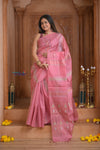 Shubh Lakshmi ~ Handloom Cotton Silk Saree in Blush Pink