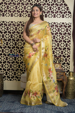 Shubh Lakshmi 2.0 ~ Handloom Pure Silk Saree in Sunlight Yellow (Silk Mark Certified)