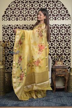 Shubh Lakshmi 2.0 ~ Handloom Pure Silk Saree in Sunlight Yellow (Silk Mark Certified)