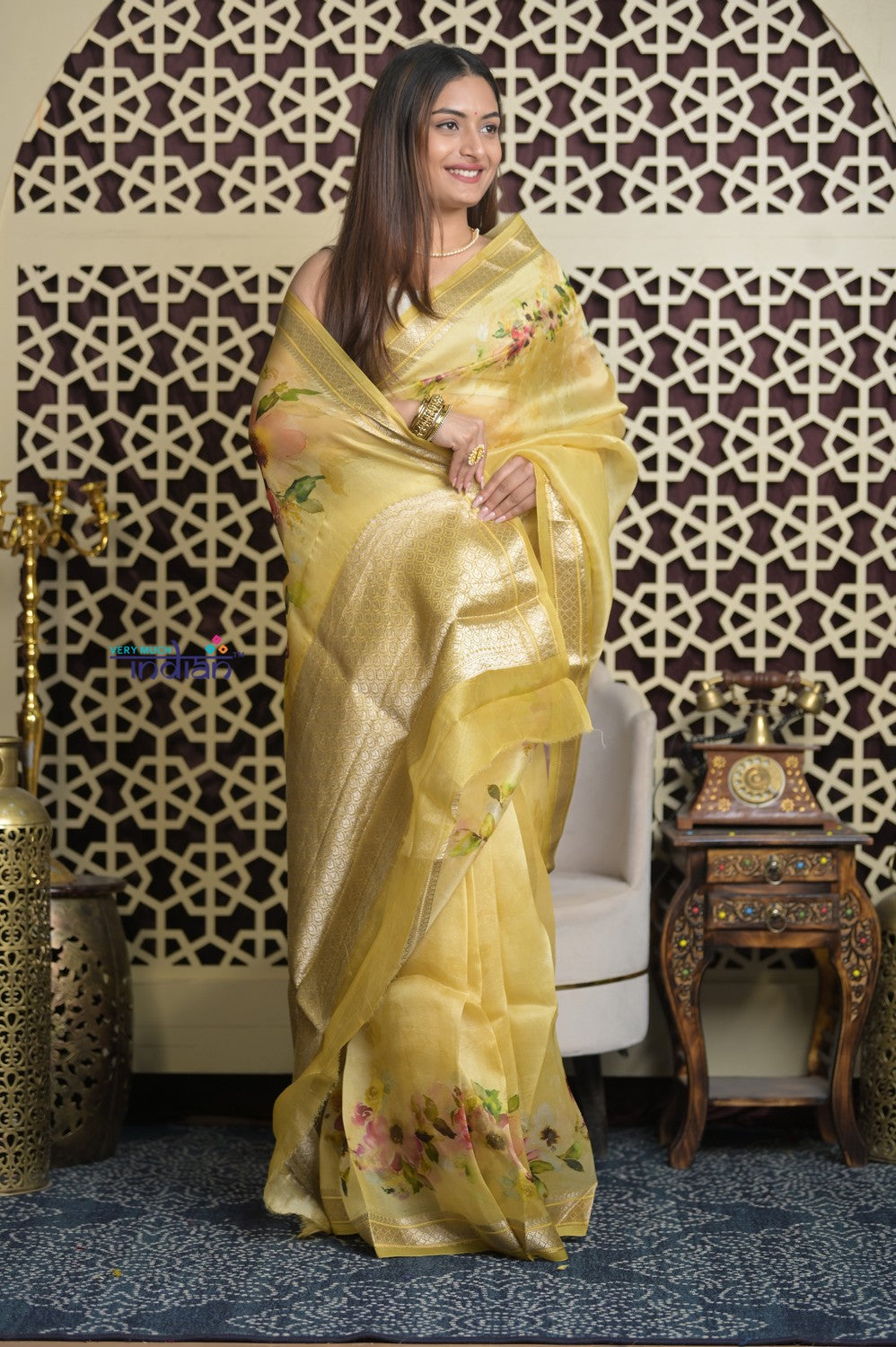 Shubh Lakshmi 2.0 ~ Handloom Pure Silk Saree in Sunlight Yellow (Silk Mark Certified)