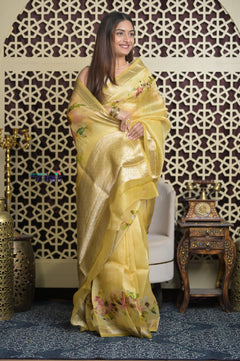 Shubh Lakshmi 2.0 ~ Handloom Pure Silk Saree in Sunlight Yellow (Silk Mark Certified)