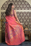 Shubh Lakshmi 2.0 ~ Handloom Pure Cotton Paithani With Double Pallu ~ Peach Pink