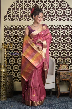 Shubh Lakshmi 2.0 ~ Handloom High Quality Pure Soft Silk Saree in Rose Pink and Gold (Silk Mark Certified)