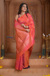 Shubh Lakshmi! Special ~ Handloom High Quality Pure Soft Silk Saree in Peach Pink (Silk Mark Certified)