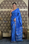 Shubh Lakshmi 2.0 ~ Handloom Pure Silk Soft Saree in Marine Blue (Silk Mark Certified)