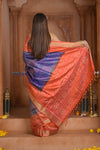 Shubh Lakshmi ~ Handloom Pure Silk Brocade Ikkat Patola Saree in Marine Blue and Red (Silk Mark Certified)