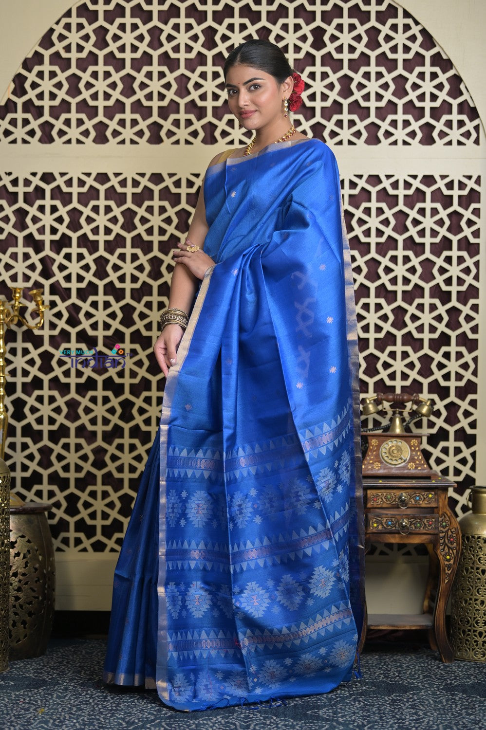 Shubh Lakshmi 2.0 ~ Handloom Pure Silk Soft Saree in Marine Blue (Silk Mark Certified)