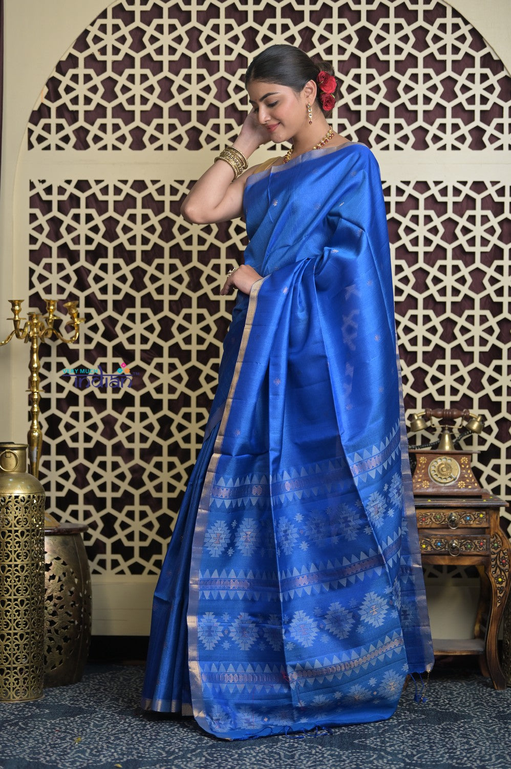 Shubh Lakshmi 2.0 ~ Handloom Pure Silk Soft Saree in Marine Blue (Silk Mark Certified)