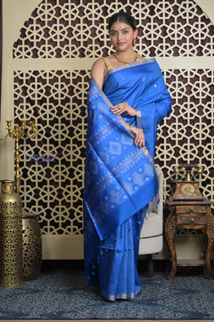 Shubh Lakshmi 2.0 ~ Handloom Pure Silk Soft Saree in Marine Blue (Silk Mark Certified)