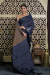 Shubh Lakshmi 2.0 ~ Handloom High Quality Pure Soft Silk Saree in Dark Blue and Gold (Silk Mark Certified)