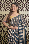 Shubh Lakshmi 2.0 ~ Handloom Banarasi Crepe Silk Saree in Blue and Gold (Silk Mark Certified)