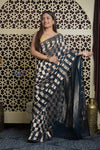 Shubh Lakshmi 2.0 ~ Handloom Banarasi Crepe Silk Saree in Blue and Gold (Silk Mark Certified)
