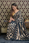 Shubh Lakshmi 2.0 ~ Handloom Banarasi Crepe Silk Saree in Blue and Gold (Silk Mark Certified)