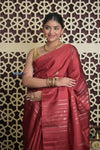 Shubh Lakshmi 2.0 ~ Handloom High Quality Pure Soft Silk Saree in Dark Maroon and Gold (Silk Mark Certified)