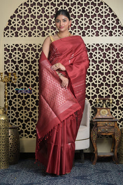 Shubh Lakshmi 2.0 ~ Handloom High Quality Pure Soft Silk Saree in Dark Maroon and Gold (Silk Mark Certified)