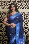 Shubh Lakshmi 2.0 ~ Handloom Pure Silk Paithani with All Over Hand Bandhani in Marine Blue with Peacock Pallu